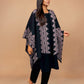 trueBrowns Black Woollen Pink Jacquard Kaftan Cape | Swadesiicart