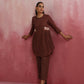 trueBrowns Brown Cotton Dobby Kurta Co-ord set - Swadesiicart
