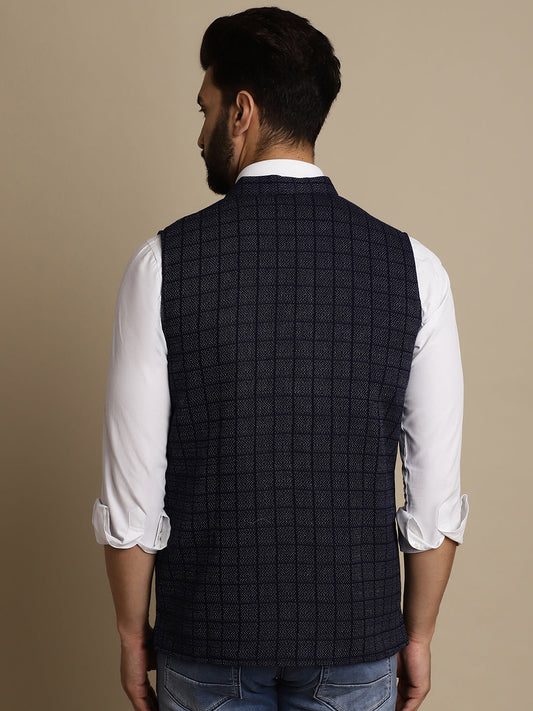 Even Apparels Men's Blue Mandarin Collar Waistcoat | Swadesiicart