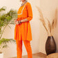InWeave Women's Orange Round Neck Square Gota Work Kurta Pant Set - Swadesiicart