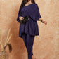 InWeave Women's Royal Blue Lurex V Neck Gota Kaftan Style Kurta Set - Swadesiicart