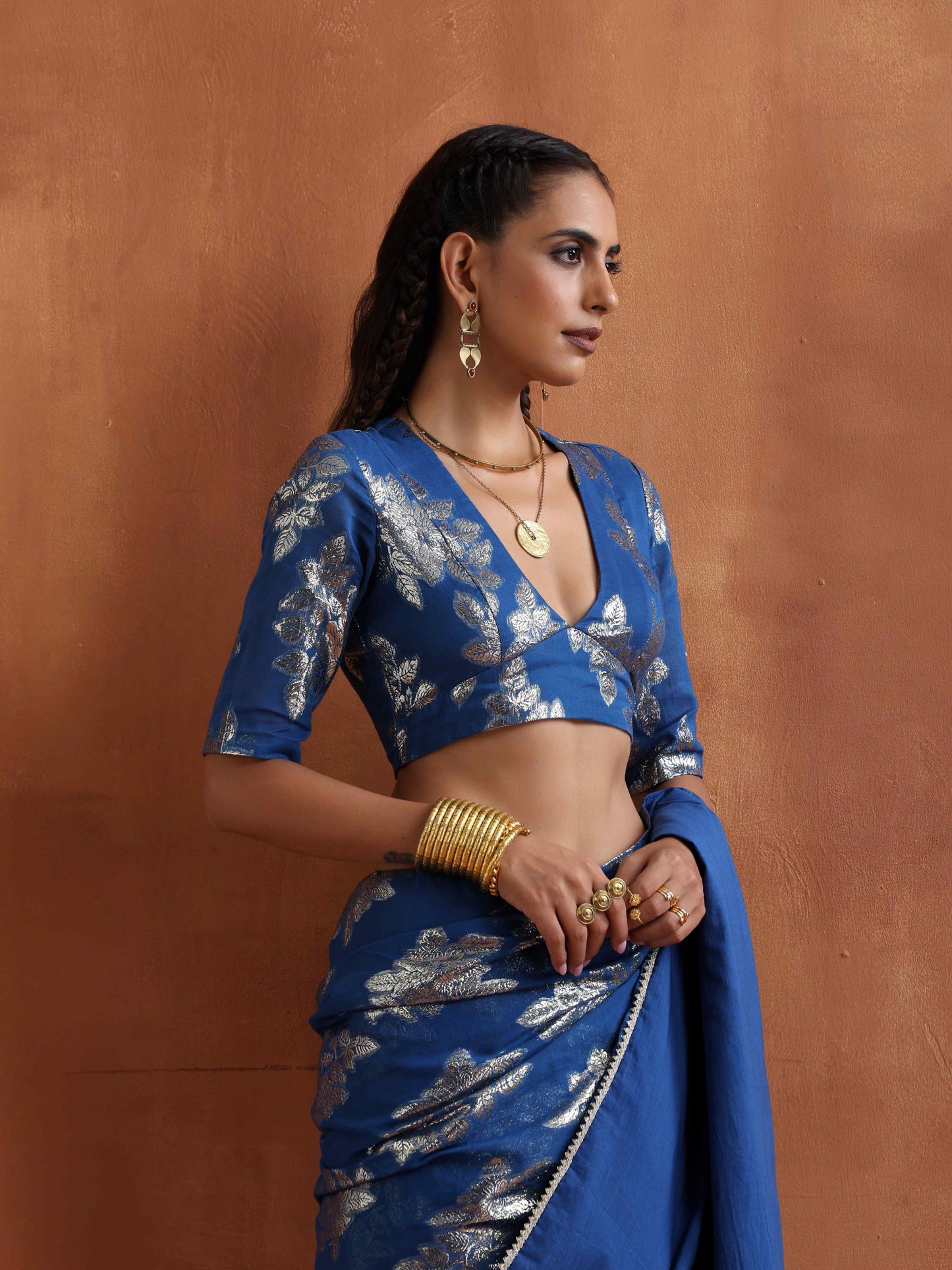 trueBrowns Blue Metallic Blouse | Swadesiicart