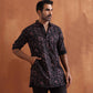 trueBrowns Men's Black Floral Printed Short Kurta | Swadesiicart