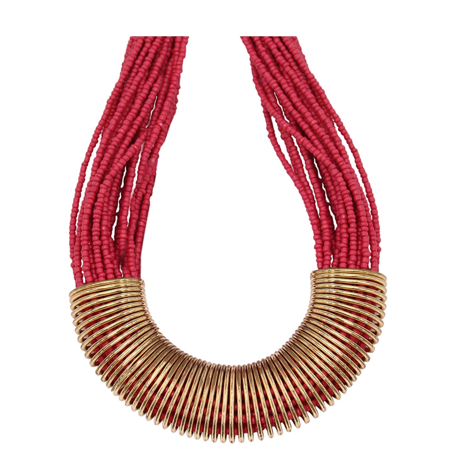 Gold-Polished Alloy Red Beaded Tribal Necklace - The Pari | Swadesiicart