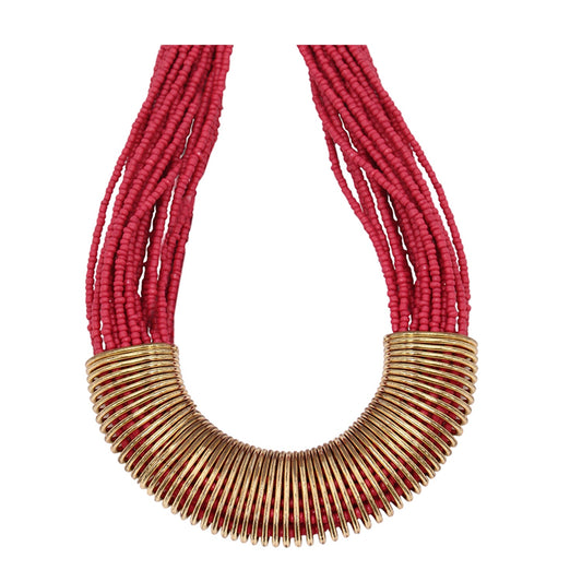 Gold-Polished Alloy Red Beaded Tribal Necklace - The Pari | Swadesiicart