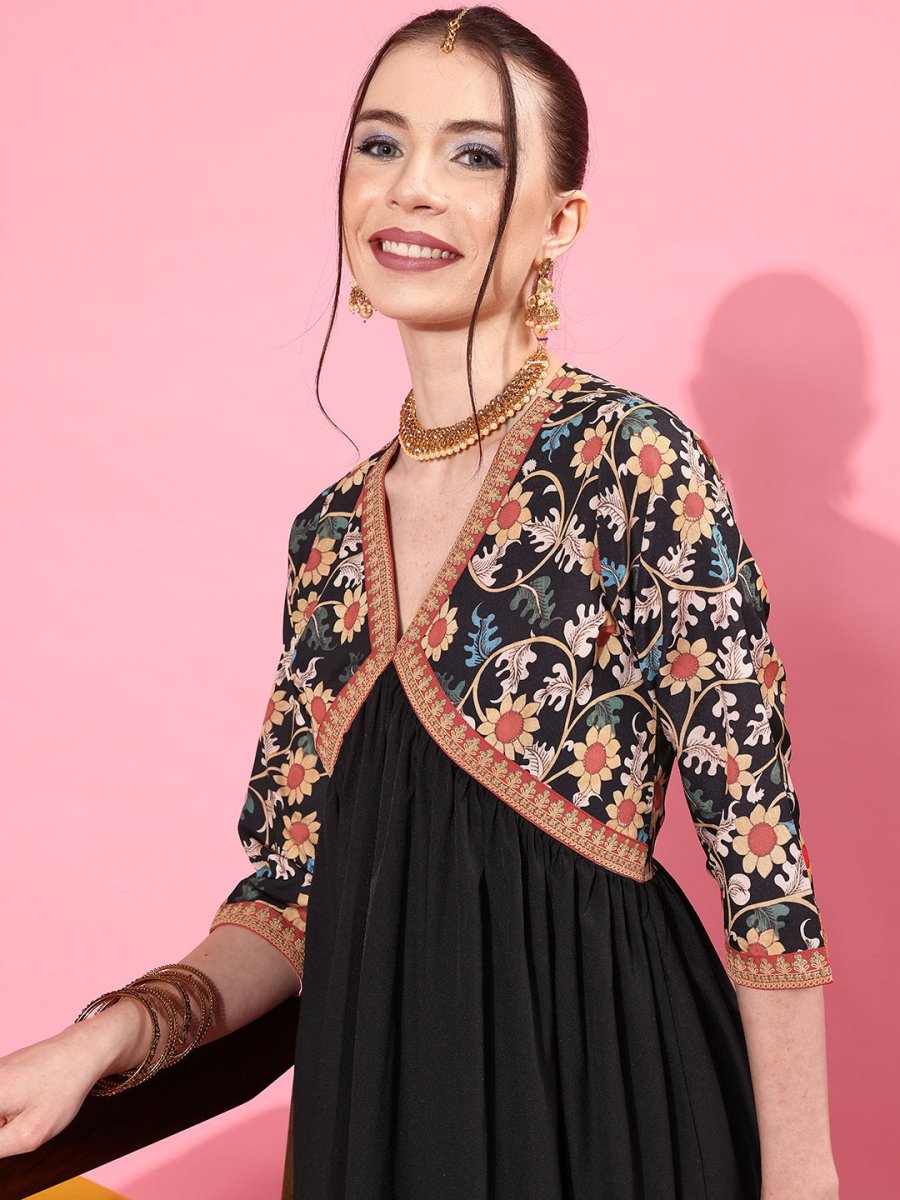 Ahalyaa Floral Printed Empire Midi Dress | Swadesiicart