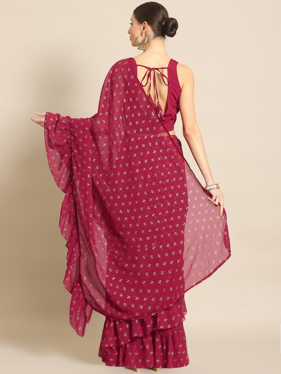Ahalyaa Printed Ready To Wear Ruffles Saree | Swadesiicart