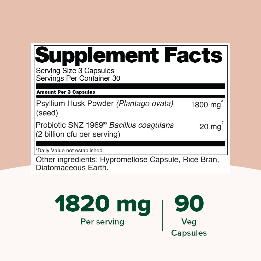 Psyllium Husk 1820mg with Probiotics (2 Billion CFU)