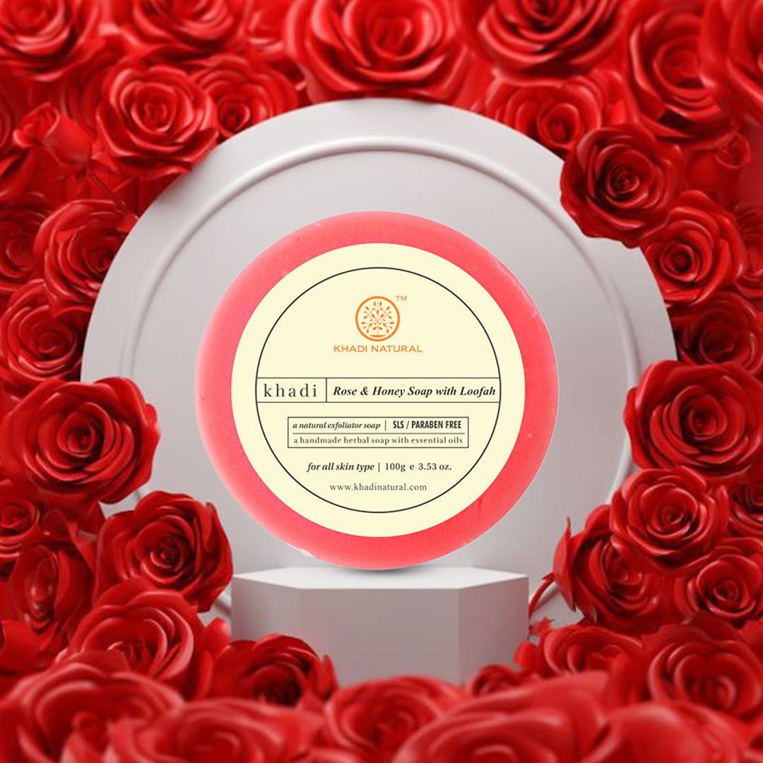 Khadi Natural Rose & Honey Loofah Soap Combo Pack Of 8 – 100gm Each