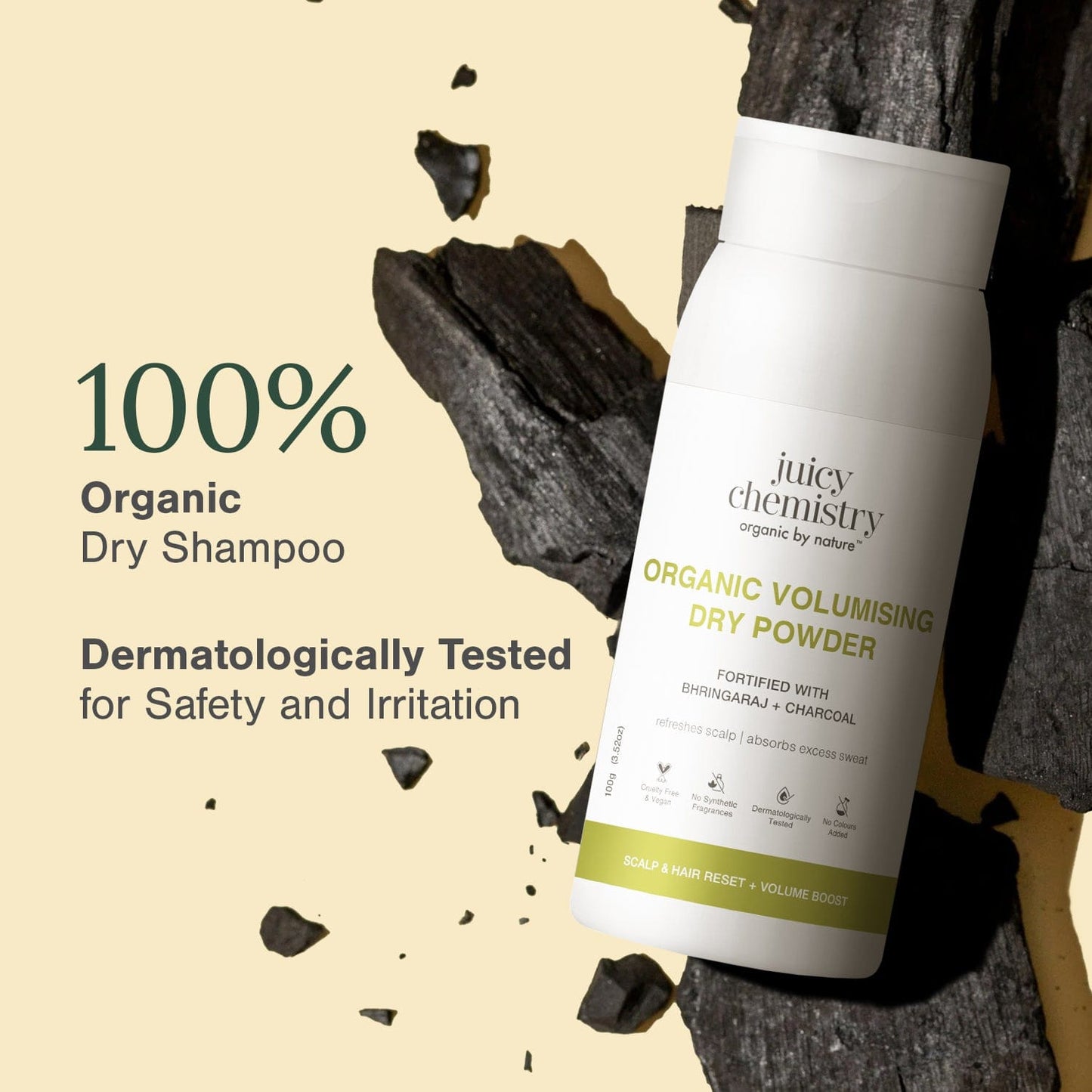 Organic Volumising Dry Powder Fortified with Bhringaraj + Charcoal