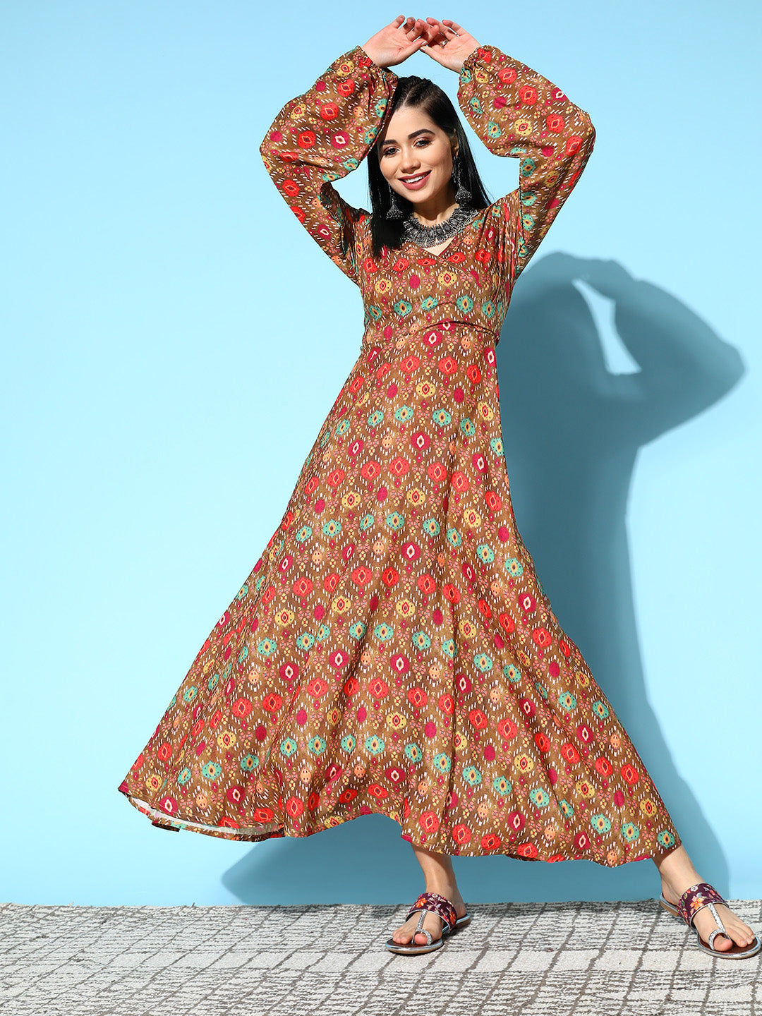 InWeave Women's Rust Edgy Print Dress - Swadesiicart