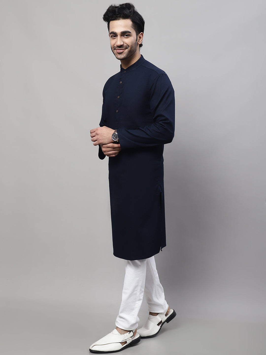 Even Apparels Blue Pure Cotton Kurta With Band Collar | Swadesiicart