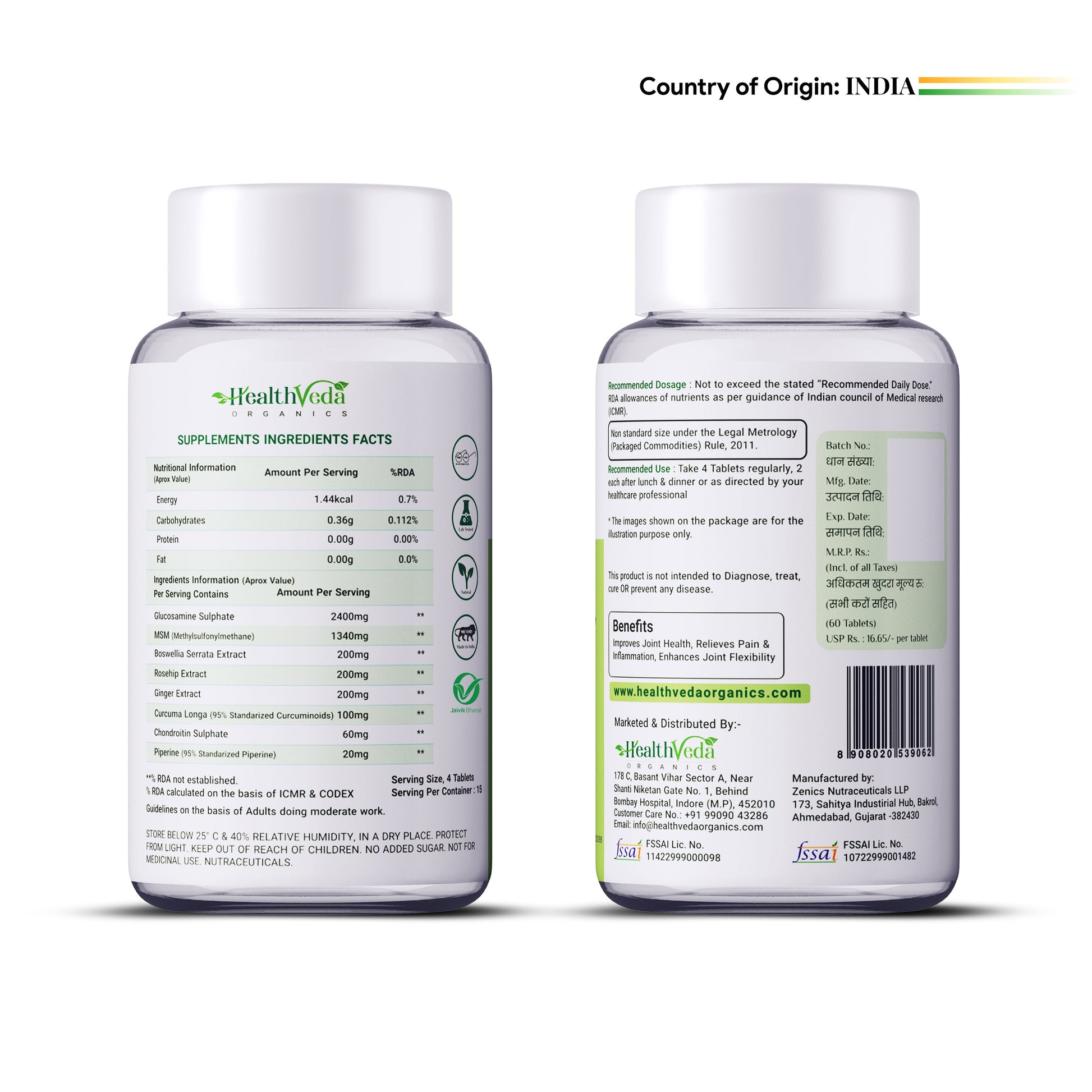 Health Veda Organics Plant Based Glucosamine Chondroitin & MSM Tablets - Swadesiicart