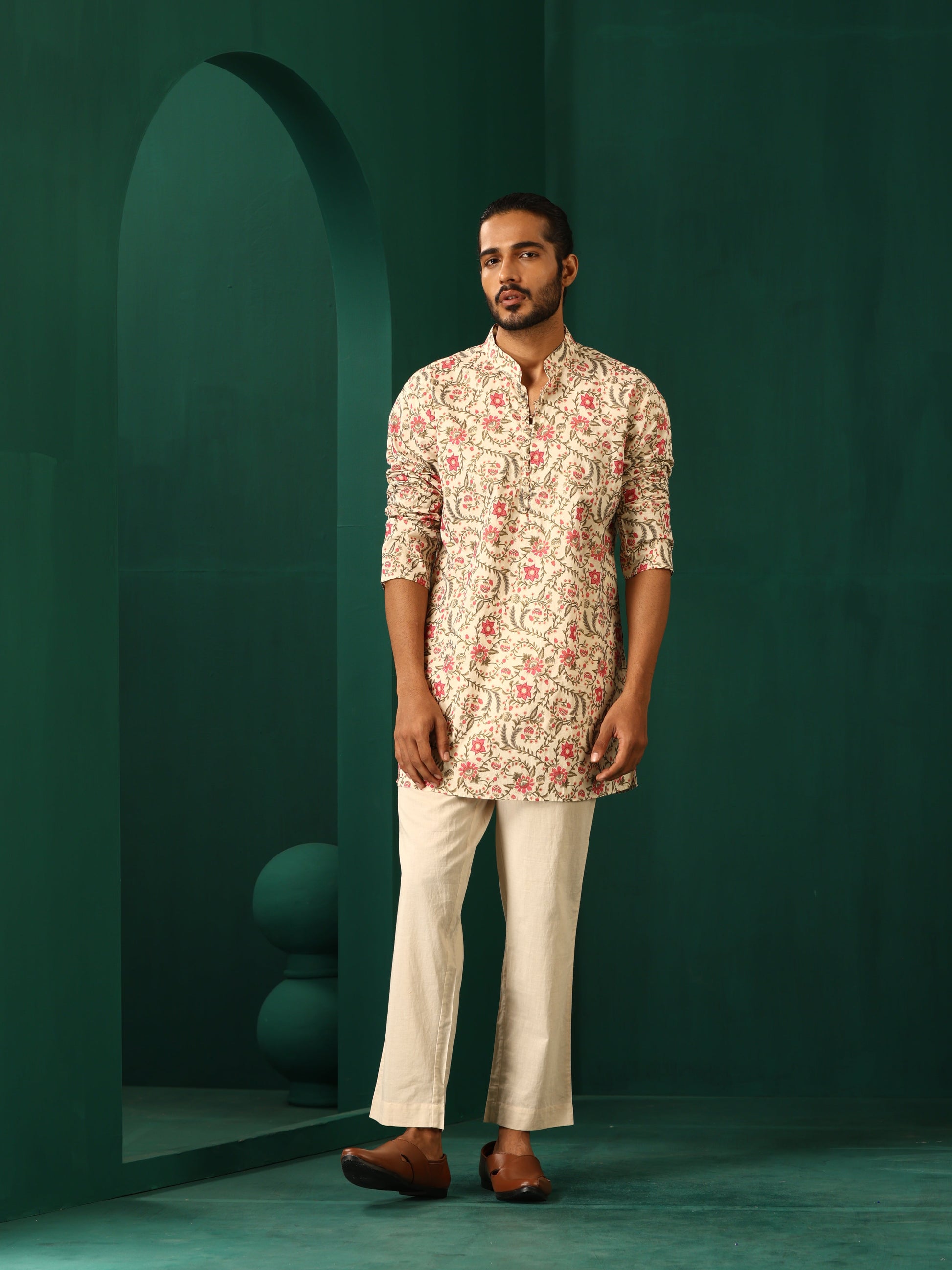 trueBrowns Men's Pink Floral Cotton Printed Co-ord Set - Swadesiicart