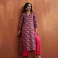 trueBrowns Pink Print High Slit Kurta Set | Swadesiicart