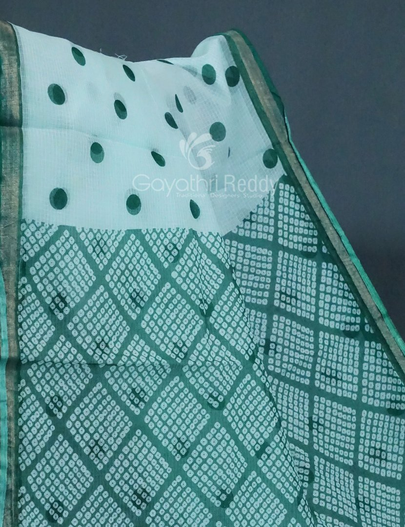 Shades of Mint Green And Rama Green Colour With Patli Pallu Design Pure Kota Cotton Saree By Gayathri Reddy Designer Studio | Swadesiicart