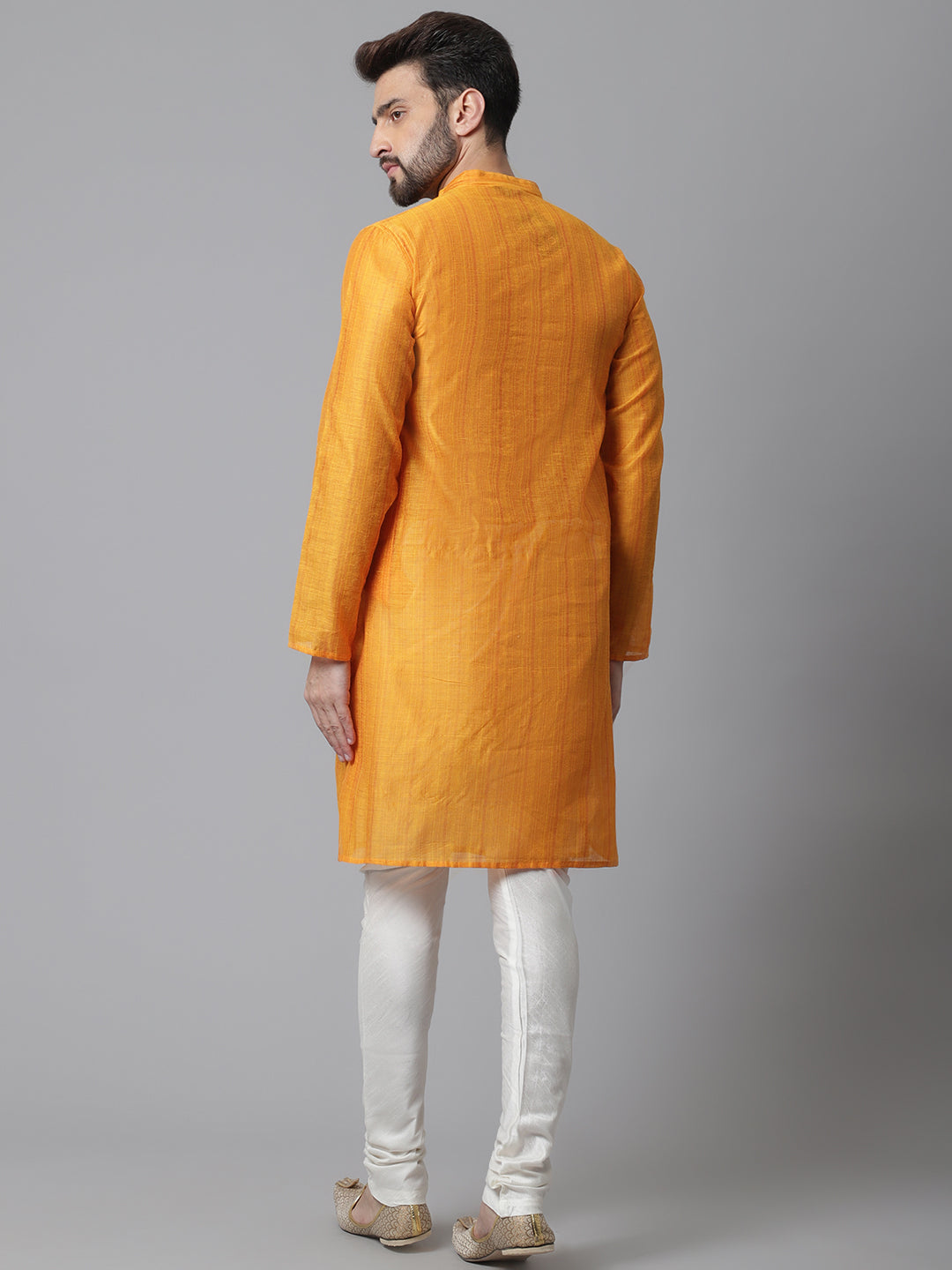 Even Apparels Yellow Check Kurta With Band Collar | Swadesiicart