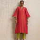 trueBrowns Hot Pink Tissue Flared Kurta Set | Swadesiicart