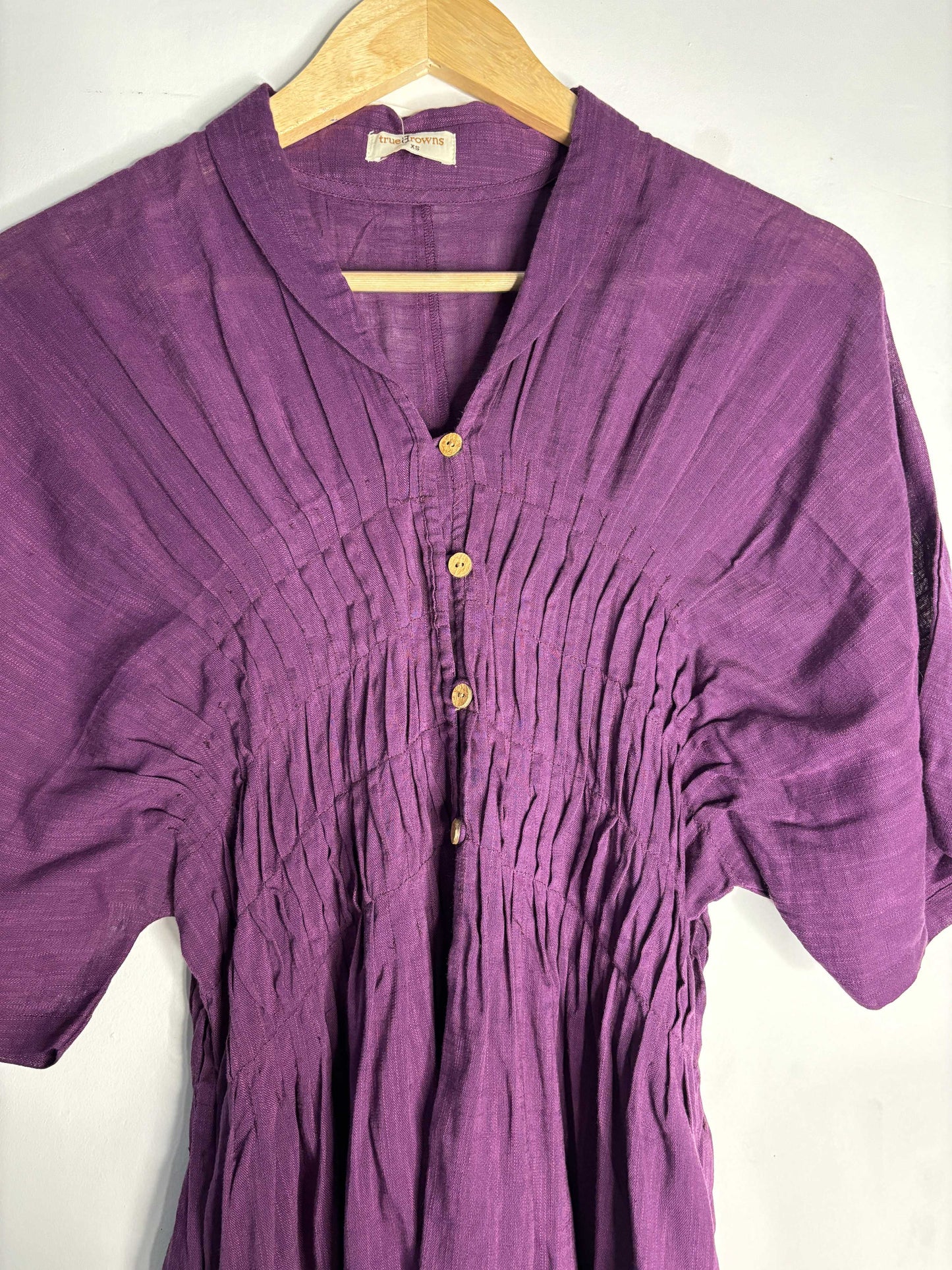 trueBrowns Purple Slub Pleated Kurta | Swadesiicart