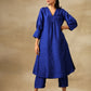 trueBrowns Blue Textured Silk Puff Sleeve Kurta Pant Set | Swadesiicart