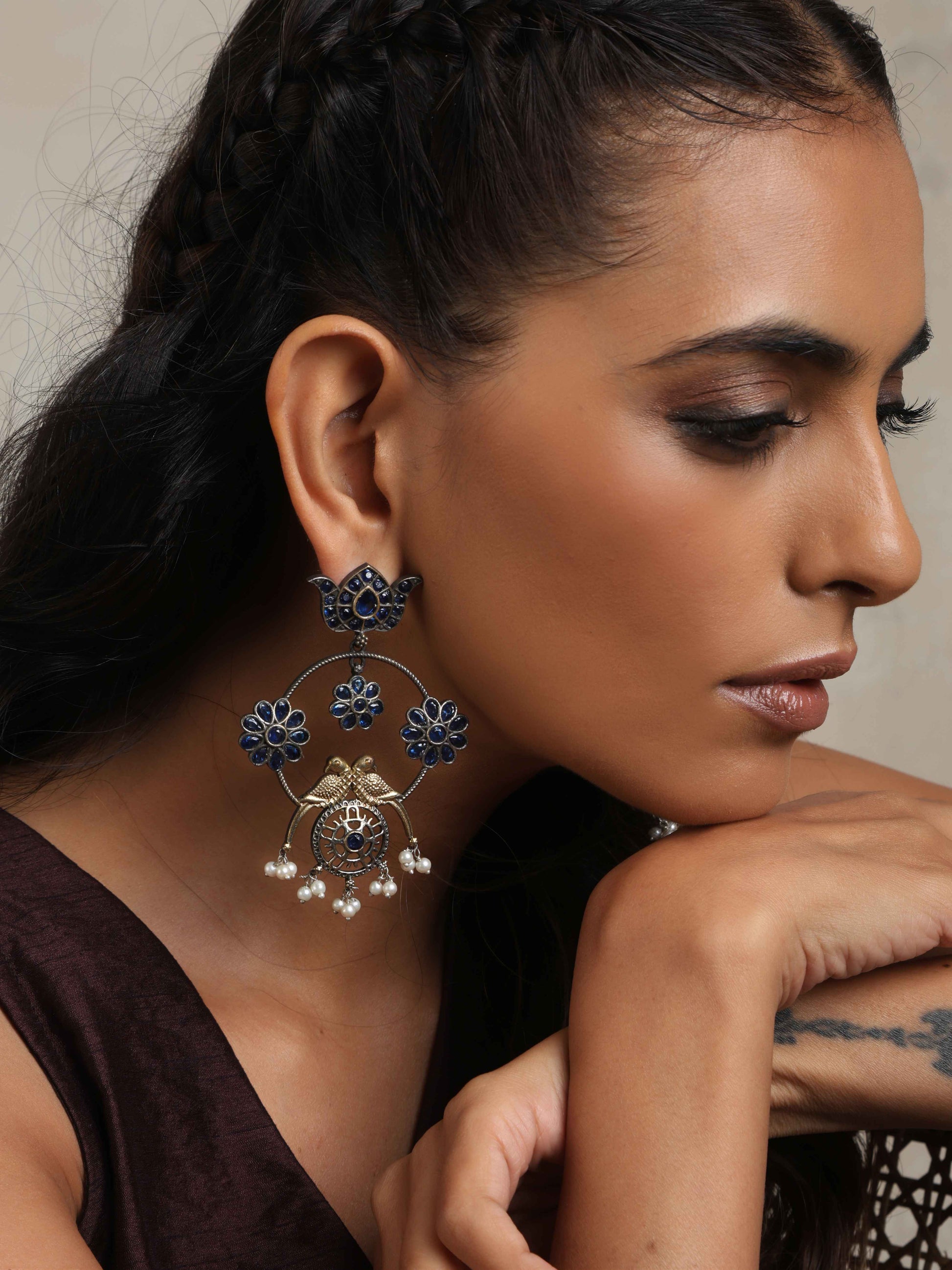 trueBrowns Silver Tone Chandbali Earrings - Swadesiicart