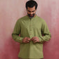 trueBrowns Men's Pista Green Cotton Mandarin Collar Stylized Kurta | Swadesiicart