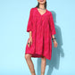 InWeave Women's Maroon Ethnic Motif Short Dress - Swadesiicart