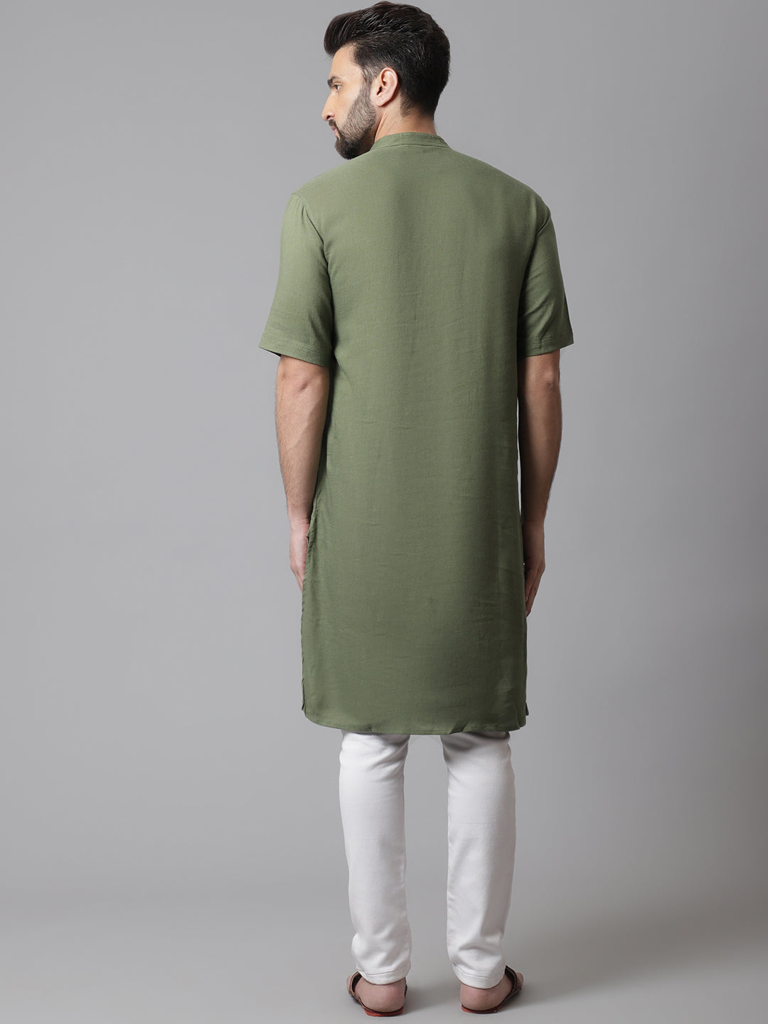 Even Apparels Green Pure Cotton Kurta With Band Collar | Swadesiicart