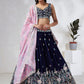 House of Panchhi Navy Blue Georgette Sequins, Mirror And Thread Embroidery Lehenga Choli & Dupatta | Swadesiicart