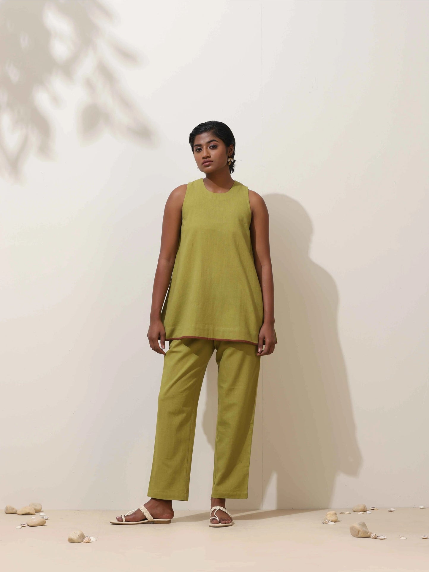 trueBrowns Pear Green Cotton Linen Co-Ord Set - Swadesiicart