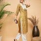 InWeave Women's Olive Ajrakh Print Cotton Patch Work Straight Kurta - Swadesiicart