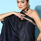 InWeave Women's Navy One Shoulder Kurta Set With Gota Work - Swadesiicart