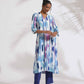trueBrowns Blue Ikat Print Muslin Kurta Set | Swadesiicart