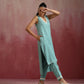 trueBrowns Aqua Blue Cotton Dobby High low Kurta Set | Swadesiicart