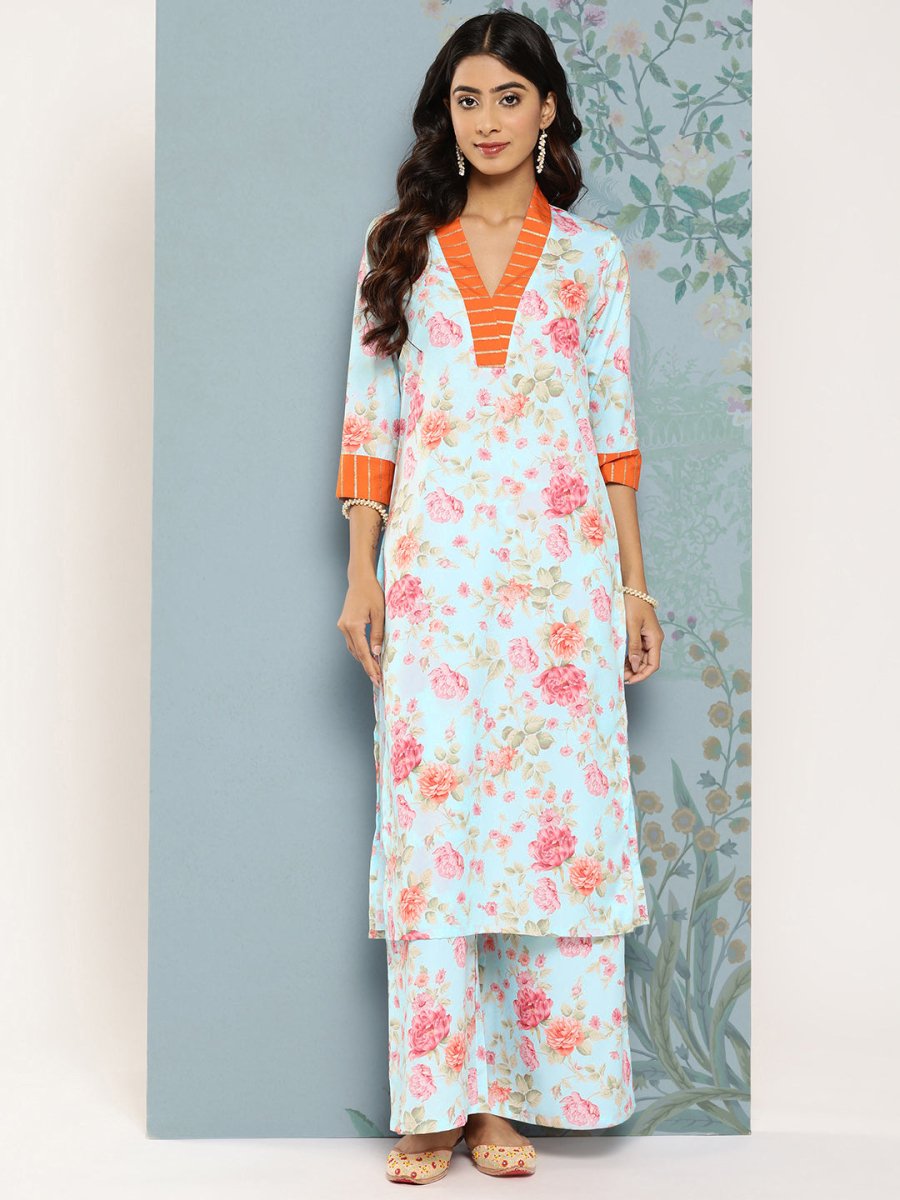 Ahalyaa Floral Printed Kurta With Palazzos | Swadesiicart