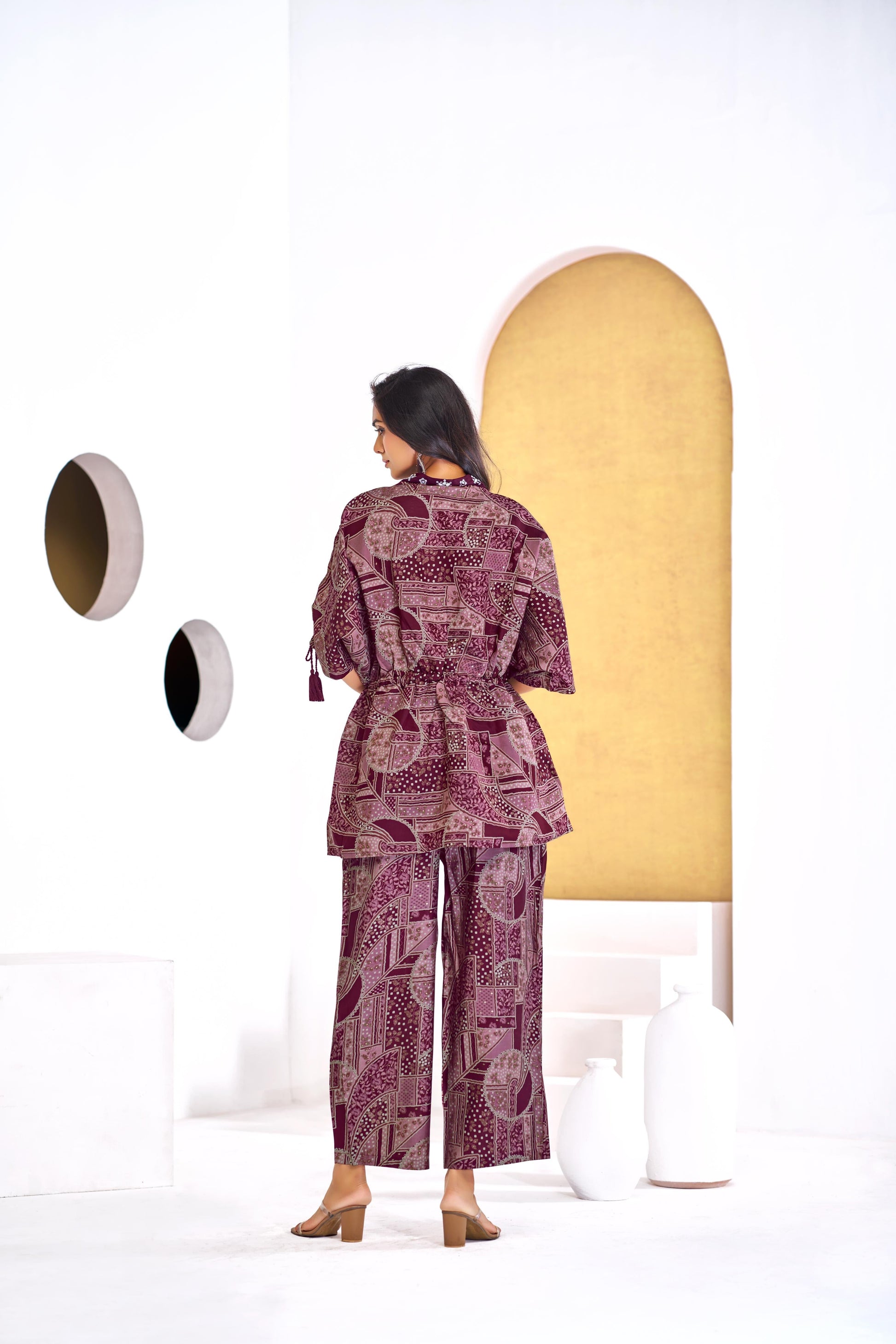 BulBul Hetal Wine Co-Ord Set - Swadesiicart
