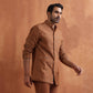 trueBrowns Men's Brown Cotton Dobby Long Jacket | Swadesiicart