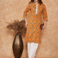 InWeave Women's Mustard Ethnic Print Lace Gota Work Straight Kurta - Swadesiicart
