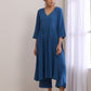trueBrowns Classic Blue Dobby High Slit Gathered Kurta Set | Swadesiicart