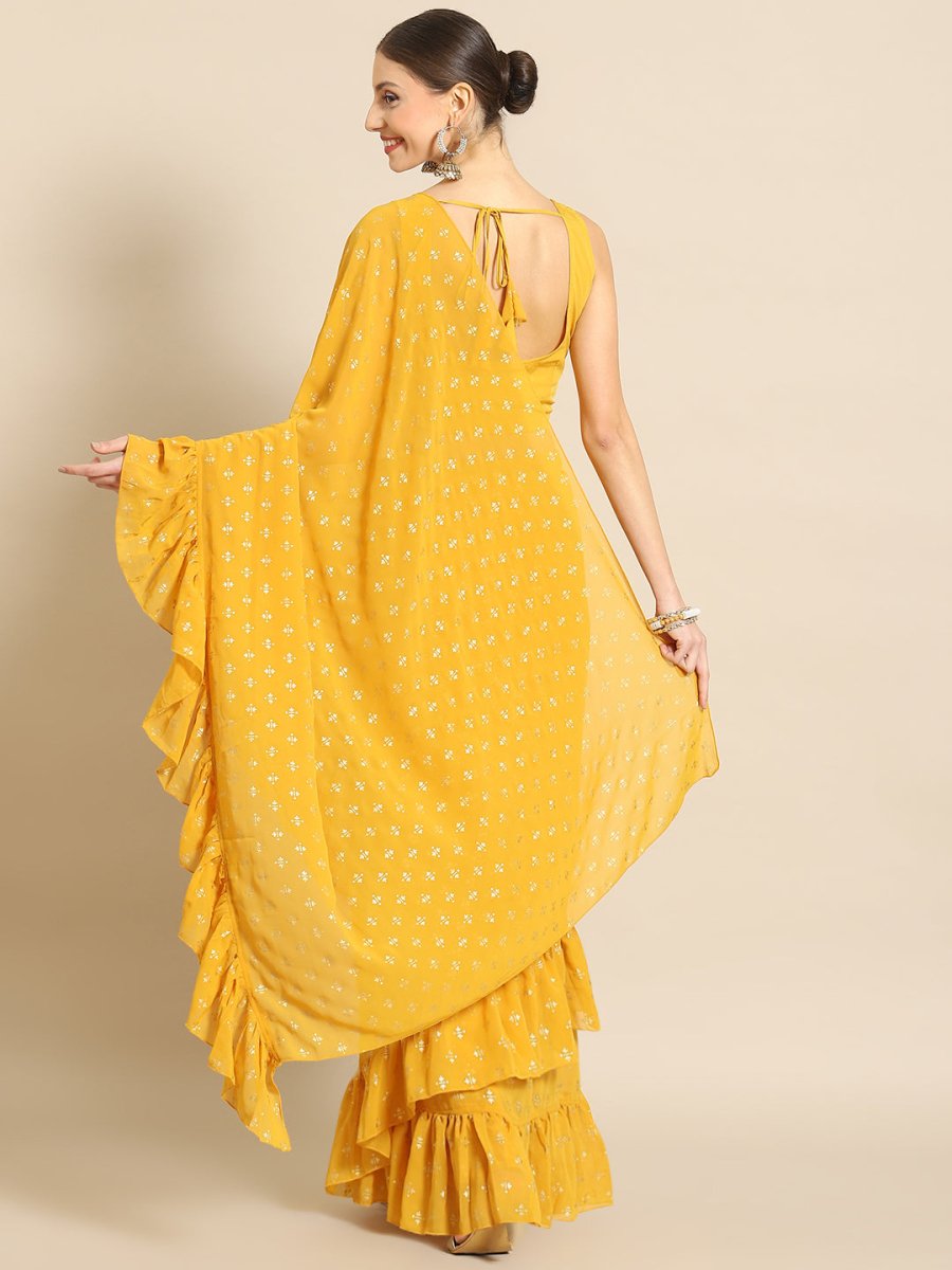Ahalyaa Printed Ready To Wear Ruffles Saree | Swadesiicart