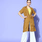 InWeave Women's Camel Brown Cream Pant Coord Set With Lime Green Crop Top - Swadesiicart