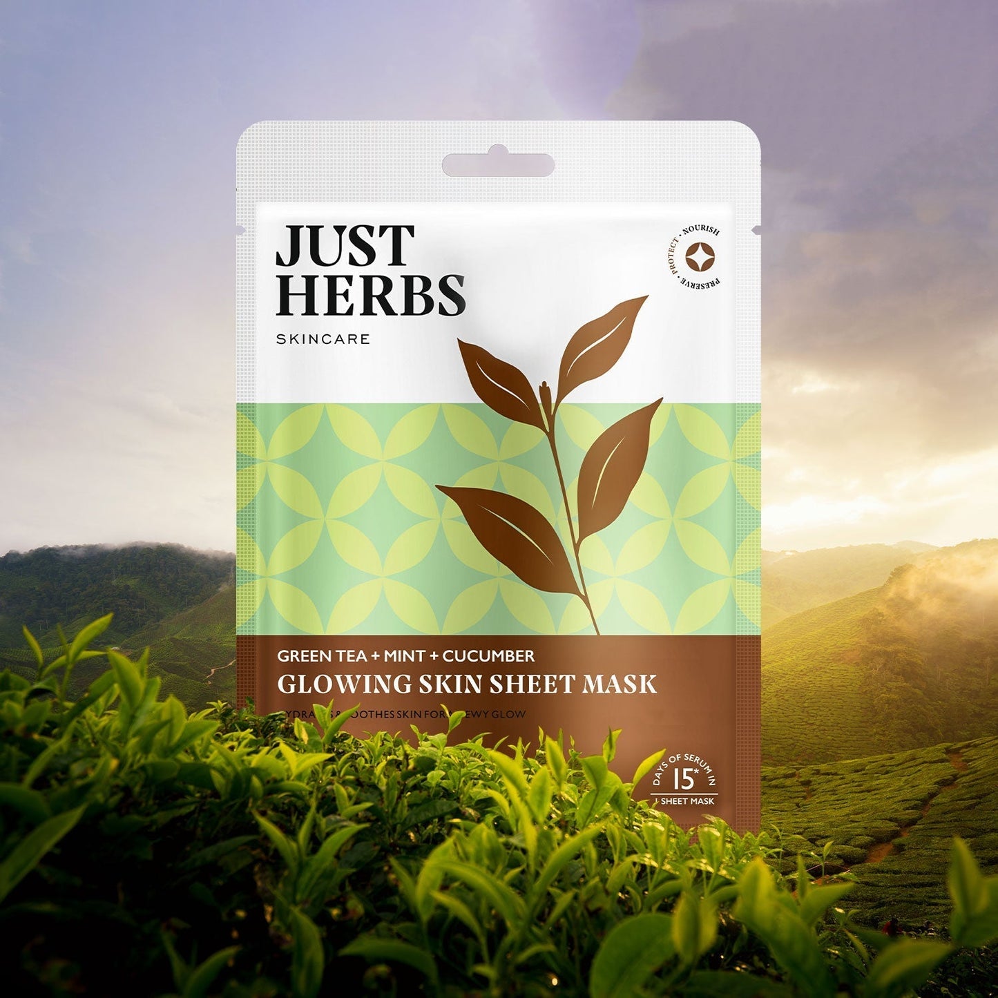 Green Tea Sheet Mask with Mint & Cucumber For Glowing Skin - Pack of 1