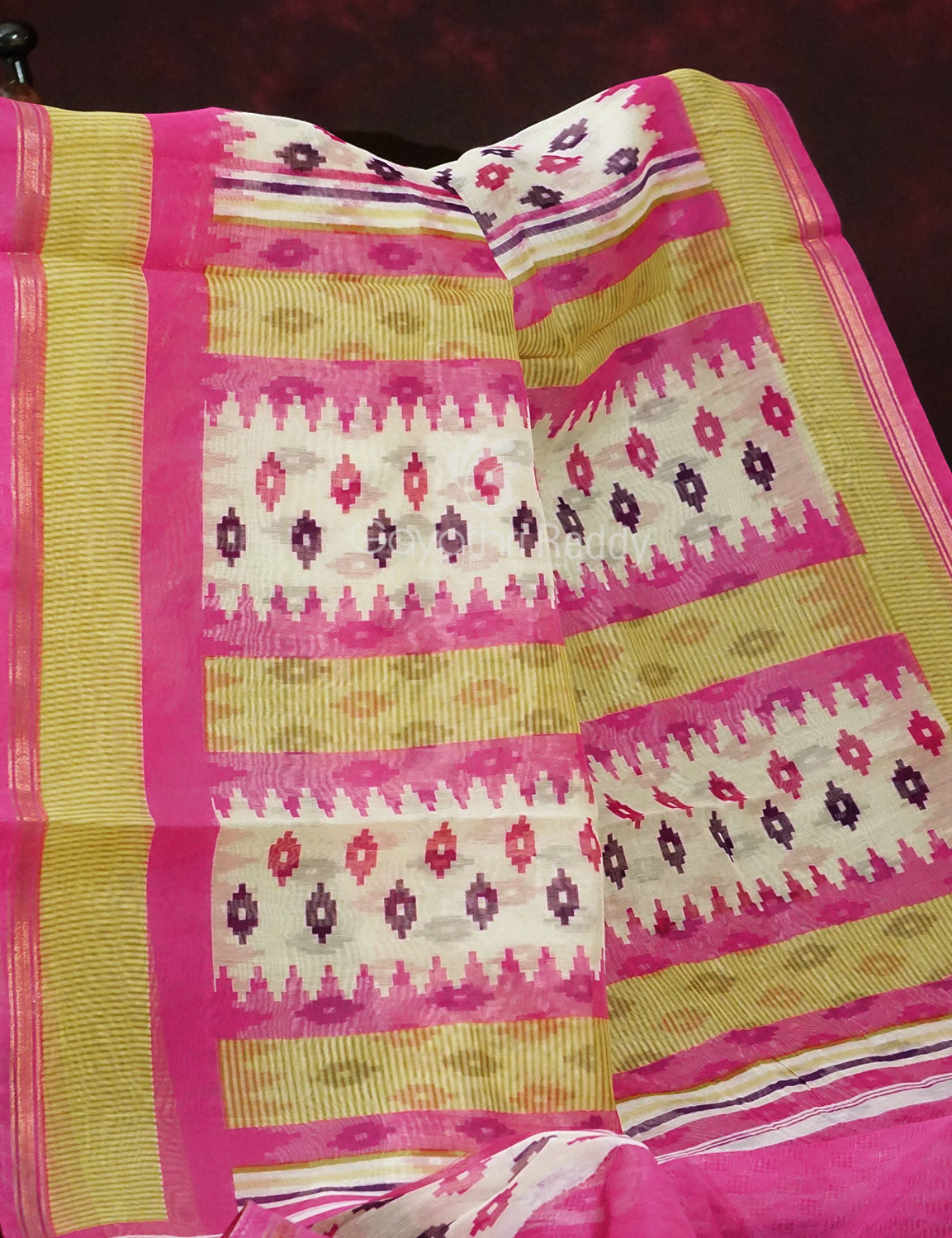 Shades of Cream And Pink Colour Blouse Patola Design Semi Chanderi Saree By Gayathri Reddy Designer Studio | Swadesiicart