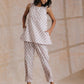 trueBrowns White With Grey Buta Block Print Cotton Sleeveless Co-Ord Set - Swadesiicart