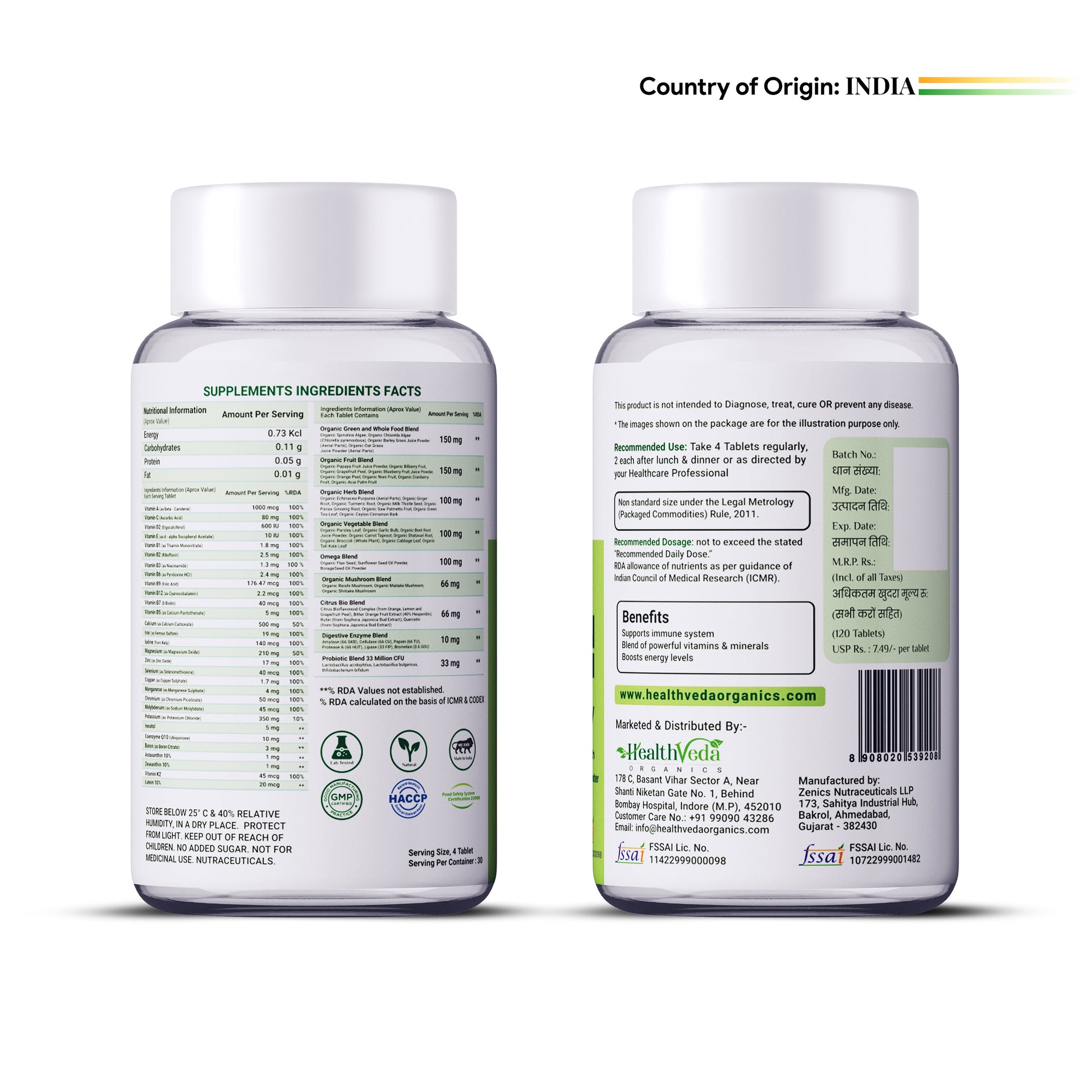 Health Veda Organics Whole Food Multivitamin Veg Tablets - Swadesiicart