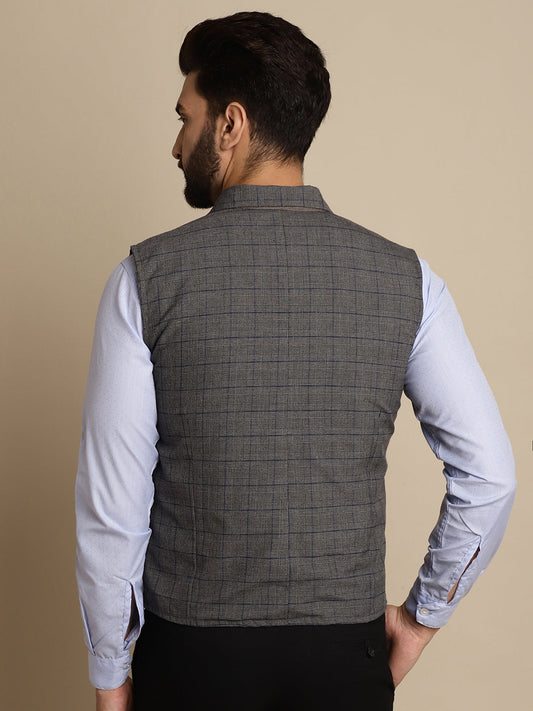 Even Apparels Men's Grey Waistcoat with Notched Lapel | Swadesiicart