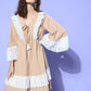 InWeave Women's Beige Lacy Short Dress - Swadesiicart