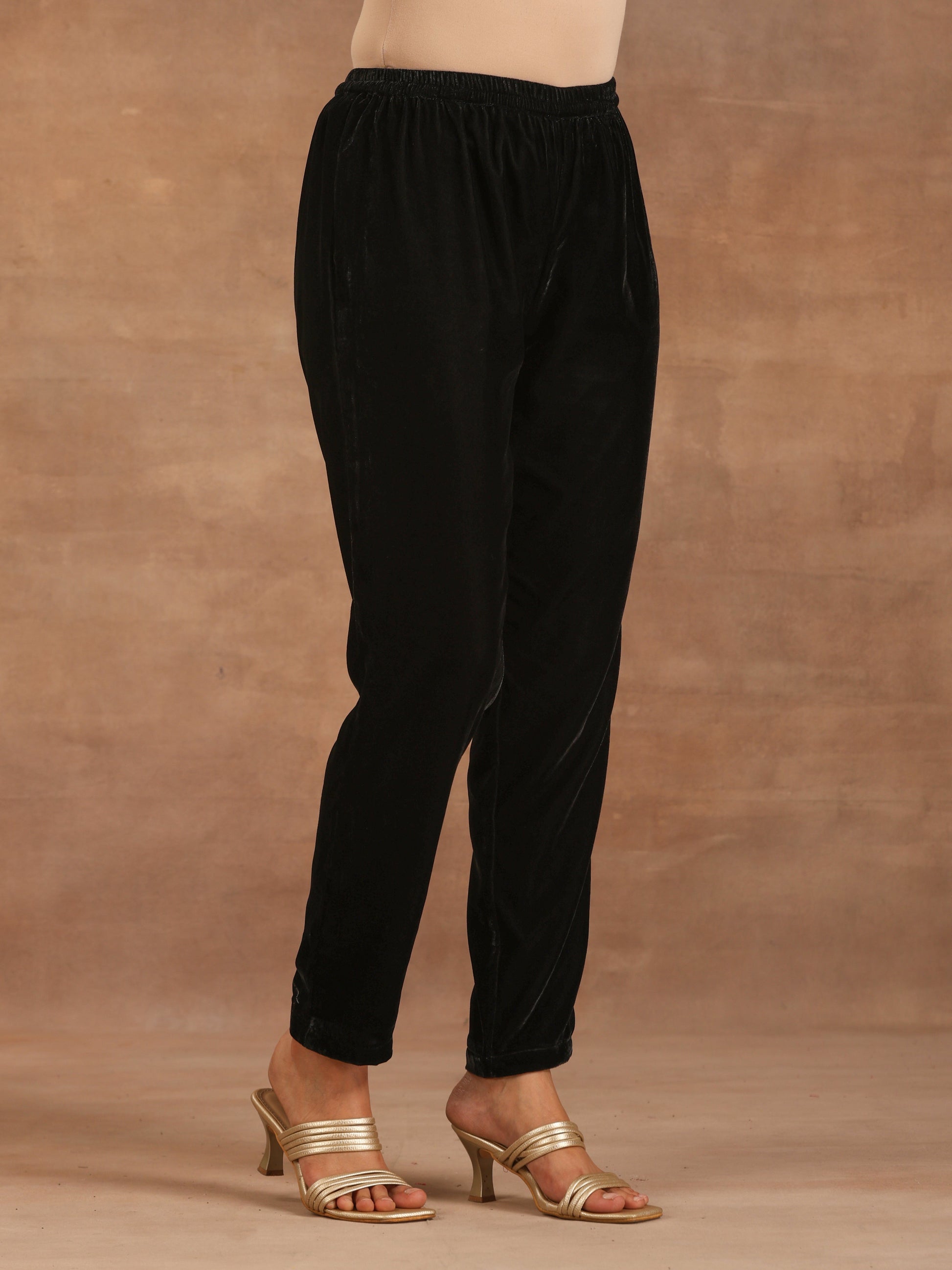 trueBrowns Black Velvet Pant | Swadesiicart