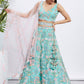 House of Panchhi Turquoise Blue Chiffon Sequins And Thread Embroidery Lehenga Choli & Printed Dupatta | Swadesiicart