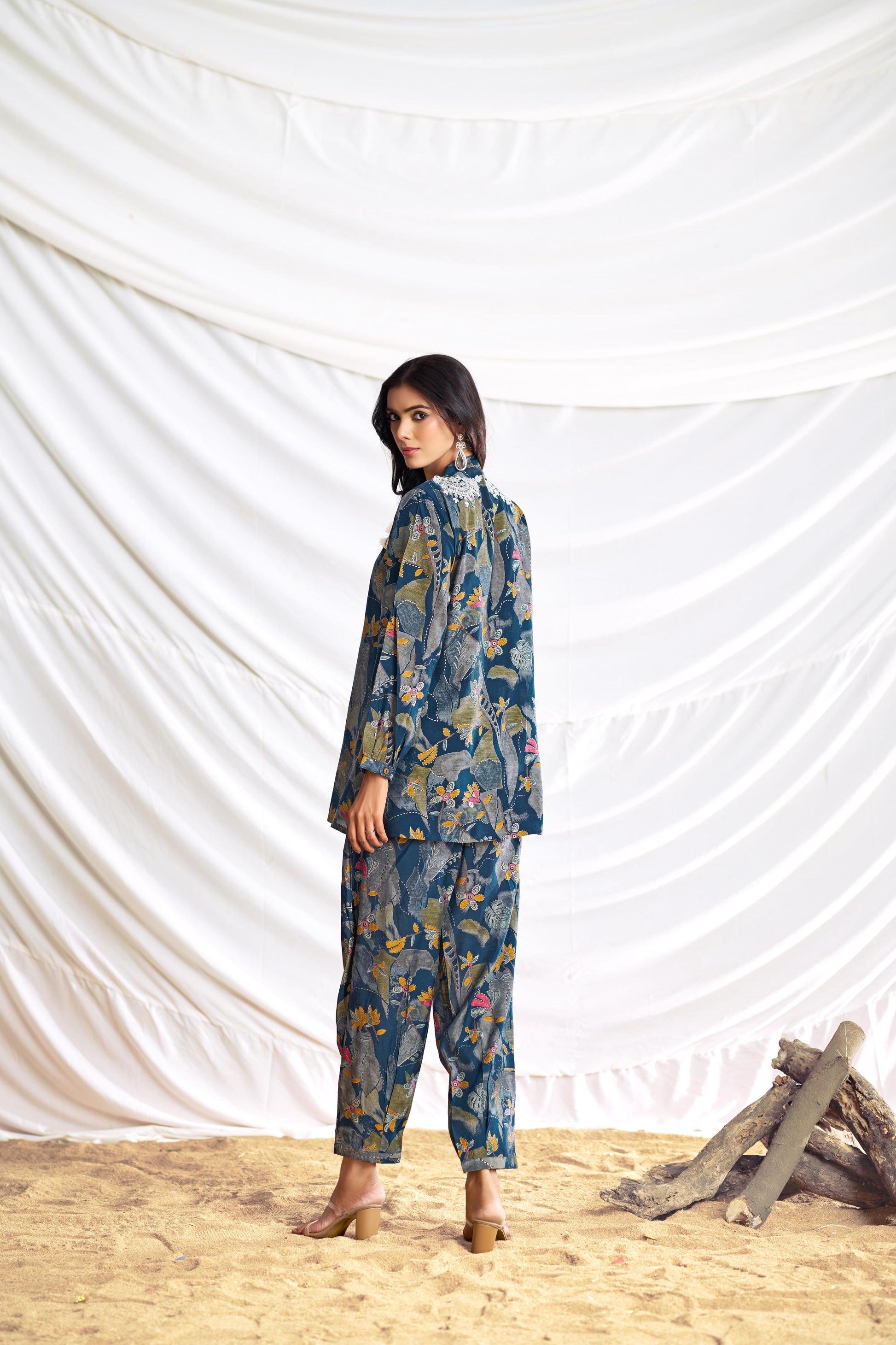 BulBul Nilisha Teal Chanderi Co-Ord Set - Swadesiicart